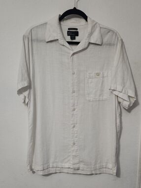 ​Marc Edwards Mens White Linen Blend Short Sleeve Button Up Shirt Size Large